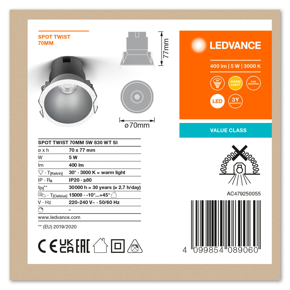 LED stropné svietidlo 5W IP20 3000K 30° – stropné LED svietidlo LEDVANCE